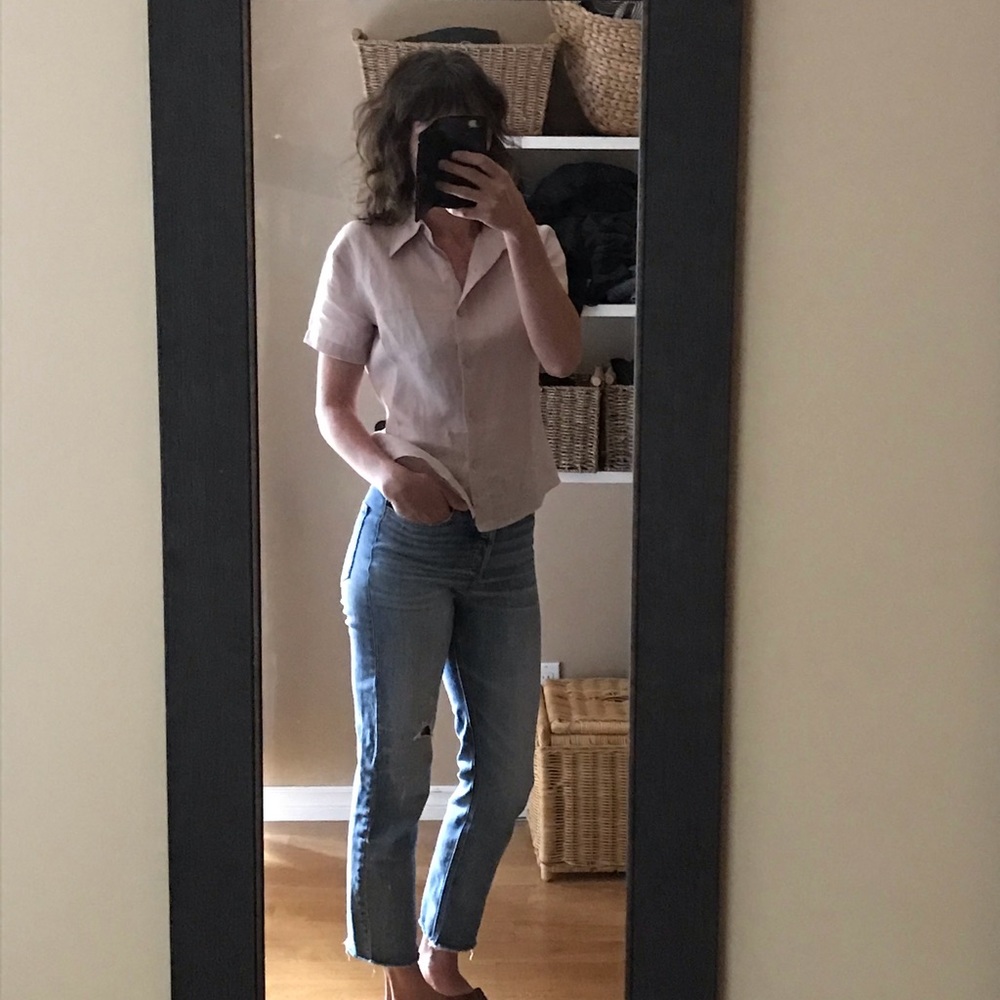 Vintage, dusty rose, short sleeve blouse.